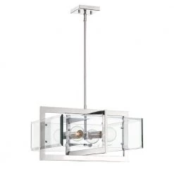 Ethan 4-Light Polished Nickel Interior Pendant with Clear Beveled Glass Shade by Designers Fountain