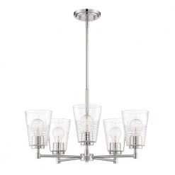 Ingo 5-Light Polished Nickel Chandelier with Clear Ribbed Glass Shade by Designers Fountain