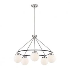 Elle 5-Light Polished Nickel Chandelier with Opal Glass Shades by Designers Fountain
