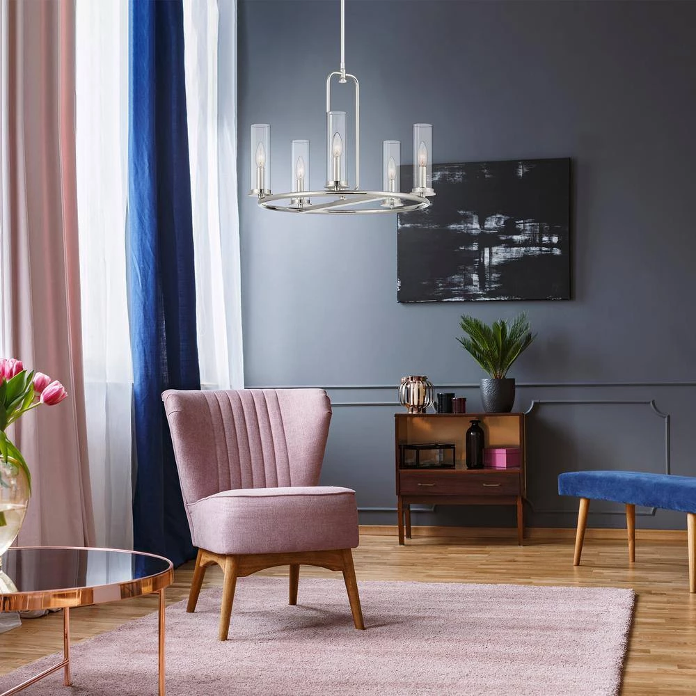 Hudson Heights 5-Light Polished Nickel Chandelier with Clear Glass Shade by Designers Fountain 6 Hudson Heights 5-Light Polished Nickel Chandelier with Clear Glass Shade by Designers Fountain - Image 4