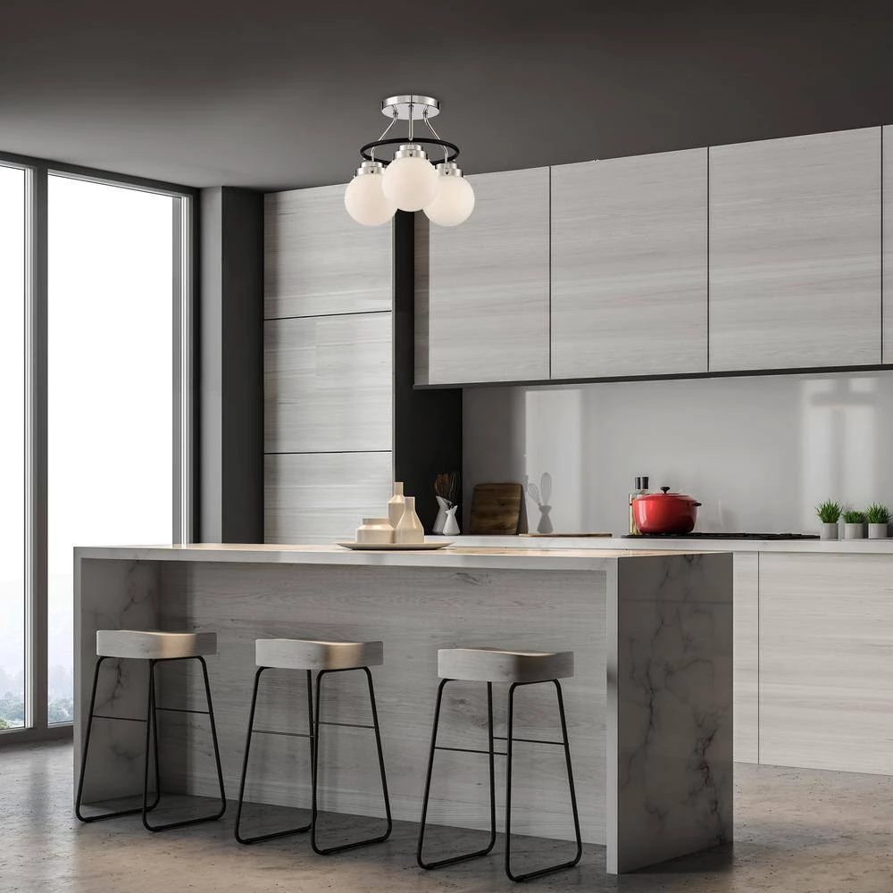 14 in. Elle 3-Light Polished Nickel Ceiling Light Semi Flush Mount by Designers Fountain 6 14 in. Elle 3-Light Polished Nickel Ceiling Light Semi Flush Mount by Designers Fountain - Image 4