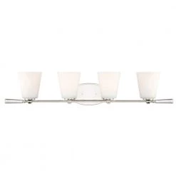 32.25 in. Abree 4-Light Polished Nickel Contemporary Bathroom Vanity Light with Etched Opal Glass Shades by Designers Fountain