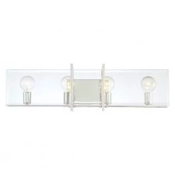 32.25 in. Ethan 4-Light Polished Nickel Retro Modern Bathroom Vanity Light with Clear Beveled Glass Shade by Designers Fountain