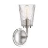 5 in. Westwood 1-Light Polished Nickel Modern Wall Mount Sconce Light with Clear Woodgrain Glass Shade by Designers Fountain