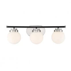 24 in. Elle 3-Light Polished Nickel Retro Modern Bathroom Vanity Light with Frosted Glass Shades by Designers Fountain