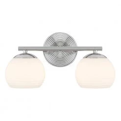 15.5 in. Moon Breeze 2-Light Polished Nickel Retro Modern Bathroom Vanity Light with Etched Opal Glass Shade by Designers Fountain