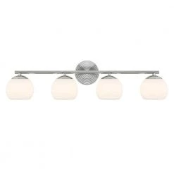 32.5 in. Moon Breeze 4-Light Polished Nickel Retro Modern Bathroom Vanity Light with Etched Opal Glass Shades by Designers Fountain