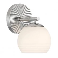 5.5 in. Moon Breeze 1-Light Polished Nickel Retro Modern Wall Mount Sconce Light with Etched Glass Shade by Designers Fountain -Designers Fountain Shop polished nickel designers fountain vanity lighting d251h ws pn 1f 1000