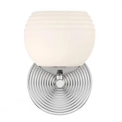 5.5 in. Moon Breeze 1-Light Polished Nickel Retro Modern Wall Mount Sconce Light with Etched Glass Shade by Designers Fountain -Designers Fountain Shop polished nickel designers fountain vanity lighting d251h ws pn 44 1000