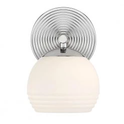 5.5 in. Moon Breeze 1-Light Polished Nickel Retro Modern Wall Mount Sconce Light with Etched Glass Shade by Designers Fountain -Designers Fountain Shop polished nickel designers fountain vanity lighting d251h ws pn 4f 1000