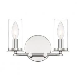 11 in. Hudson Heights 2-Light Polished Nickel Coastal Bathroom Vanity Light with Clear Glass Shades by Designers Fountain