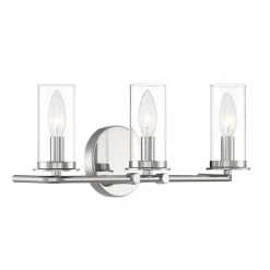 18 in. Hudson Heights 3-Light Polished Nickel Coastal Bathroom Vanity Light with Clear Glass Shades by Designers Fountain