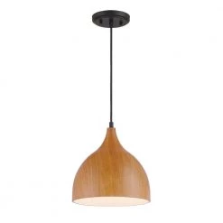 Hana 1-Light Robusta Wood Style Finish Hanging Pendant by Designers Fountain