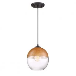 Kawena 1-Light Robusta Wood Style Finish Hanging Pendant by Designers Fountain