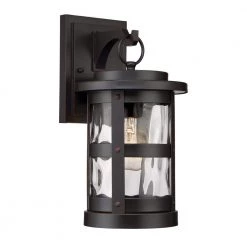 Terraze 13.25 in. Satin Bronze 1-Light Outdoor Wall Lamp with Clear Hammered Glass Shade by Designers Fountain