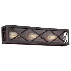 29 in. High Line 3-Light Satin Bronze Industrial Bathroom Vanity Light with Clear Glass Shade by Designers Fountain