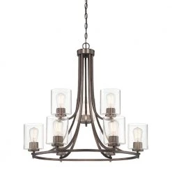 Liam 9-Light Satin Copper Bronze Chandelier with Clear Glass Shade by Designers Fountain