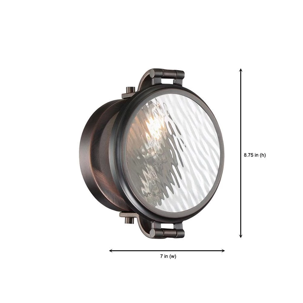 7 in. Eaton 1-Light Satin Copper Bronze Industrial Wall Mount Sconce Light with Clear Water Glass Shade by Designers Fountain 7 7 in. Eaton 1-Light Satin Copper Bronze Industrial Wall Mount Sconce Light with Clear Water Glass Shade by Designers Fountain - Image 5