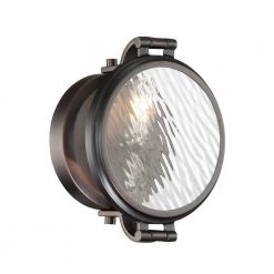 7 in. Eaton 1-Light Satin Copper Bronze Industrial Wall Mount Sconce Light with Clear Water Glass Shade by Designers Fountain