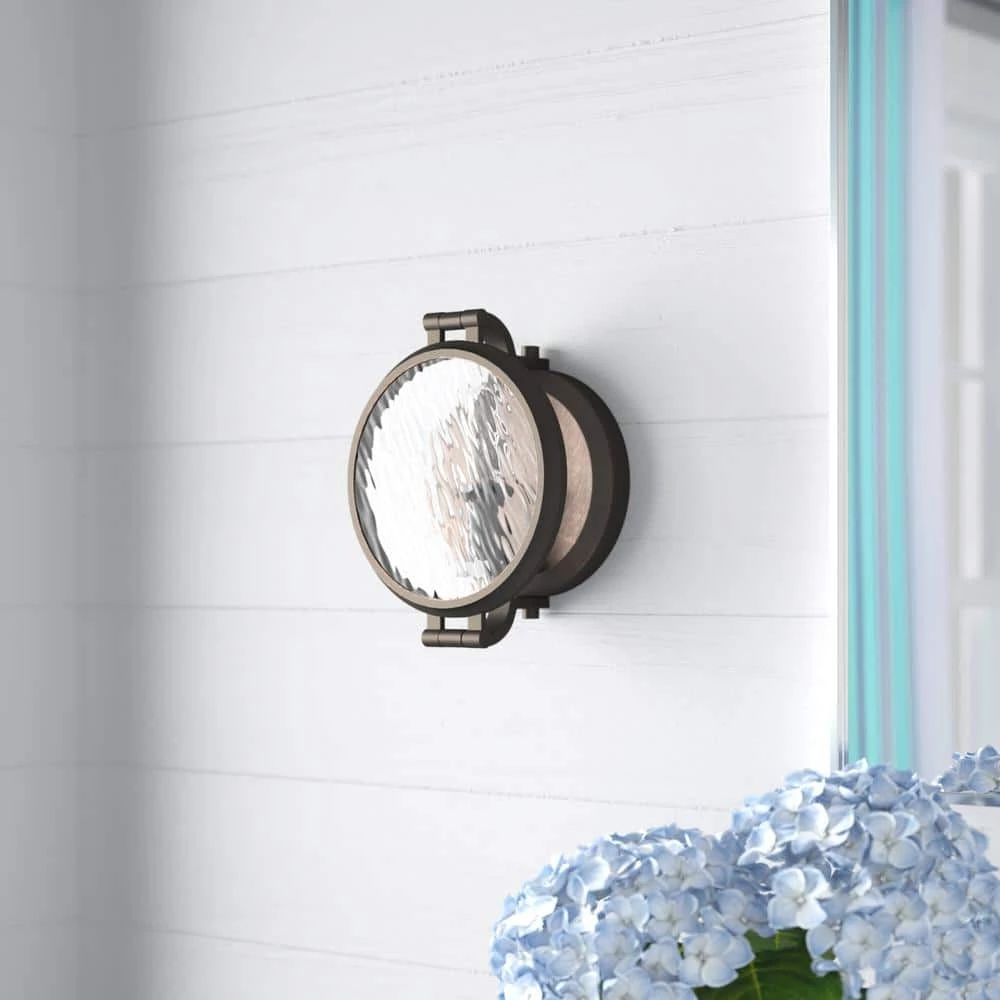 7 in. Eaton 1-Light Satin Copper Bronze Industrial Wall Mount Sconce Light with Clear Water Glass Shade by Designers Fountain 4 7 in. Eaton 1-Light Satin Copper Bronze Industrial Wall Mount Sconce Light with Clear Water Glass Shade by Designers Fountain - Image 2