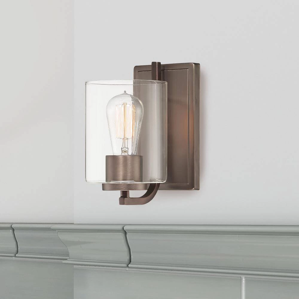 5 in. Liam 1-Light Satin Copper Bronze Transitional Wall Mount Sconce Light with Clear Glass Shade by Designers Fountain 5 5 in. Liam 1-Light Satin Copper Bronze Transitional Wall Mount Sconce Light with Clear Glass Shade by Designers Fountain - Image 3