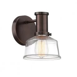 6.25 in. Carson 1-Light Satin Copper Bronze Farmhouse Wall Mount Sconce Light with Clear Glass Shade by Designers Fountain