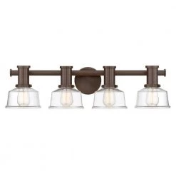29.25 in. Carson 4-Light Satin Copper Bronze Farmhouse Bathroom Vanity Light with Clear Glass Shades by Designers Fountain -Designers Fountain Shop satin copper bronze designers fountain vanity lighting 96504 scb 1d 1000