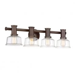 29.25 in. Carson 4-Light Satin Copper Bronze Farmhouse Bathroom Vanity Light with Clear Glass Shades by Designers Fountain