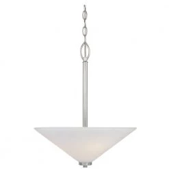Arcadia 3-Light Satin Platinum Mounted Down Pendant with Frosted White Glass Shades by Designers Fountain