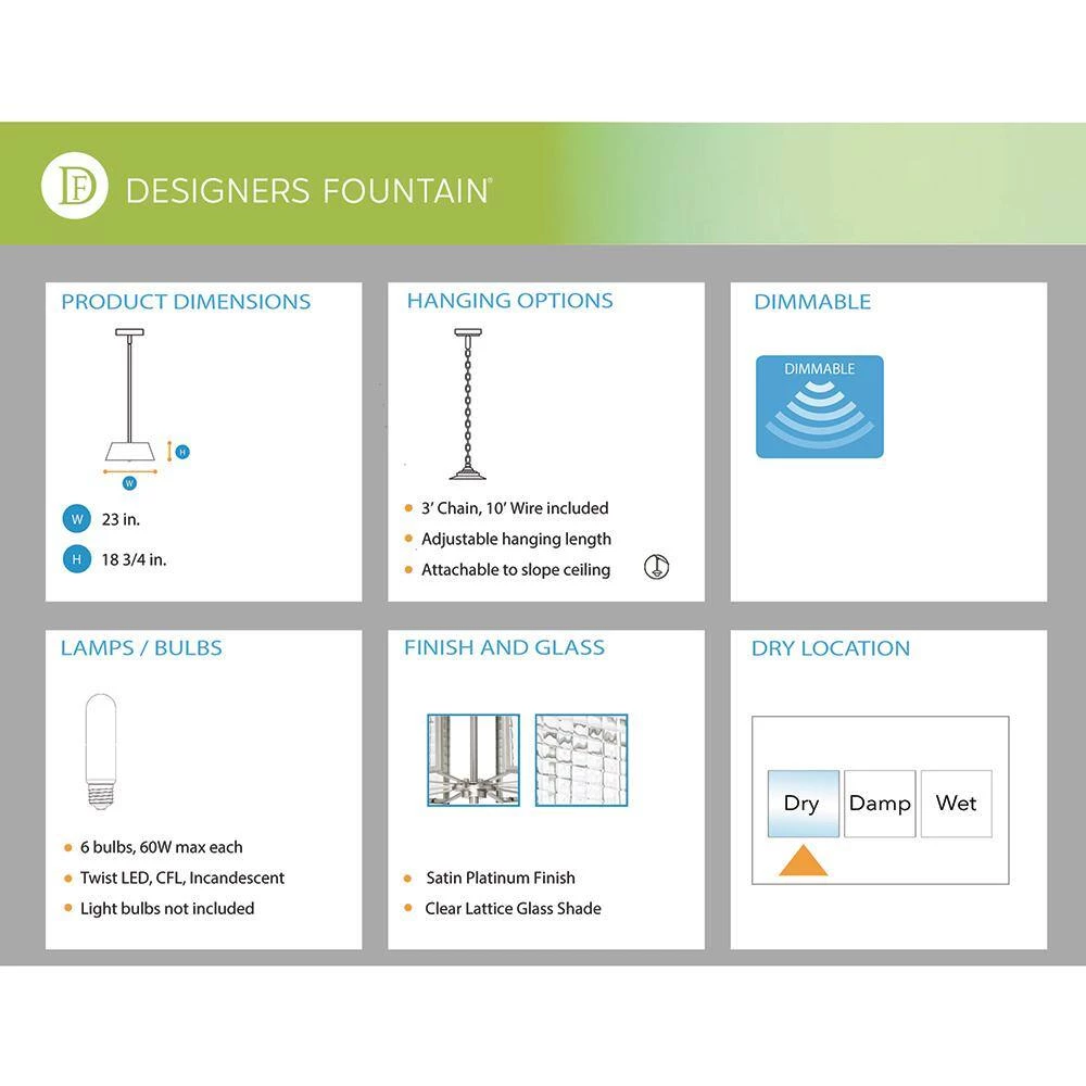 Pivot 6-Light Satin Platinum Interior Chandelier by Designers Fountain 7 Pivot 6-Light Satin Platinum Interior Chandelier by Designers Fountain - Image 5