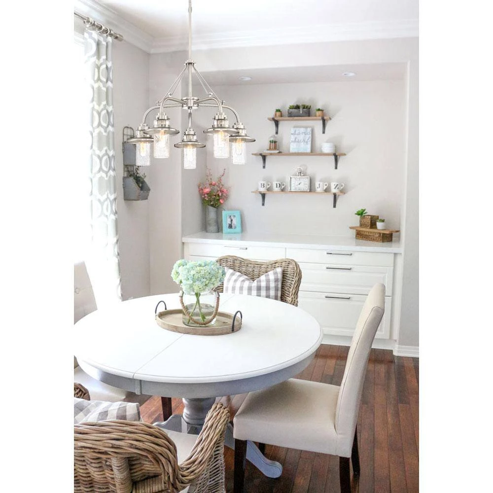 Dover 5-Light Satin Platinum Chandelier with Clear Seedy Glass Shade by Designers Fountain 6 Dover 5-Light Satin Platinum Chandelier with Clear Seedy Glass Shade by Designers Fountain - Image 4