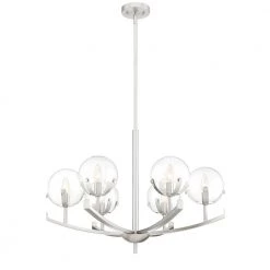Spyglass 6-Light Satin Platinum Interior Chandelier with Clear Glass Shade by Designers Fountain