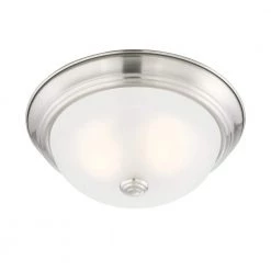 11 in. 2-Light Satin Platinum Interior Ceiling Light Flush Mount with Etched Glass Shade by Designers Fountain