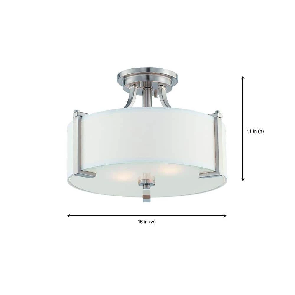 16 in. Axel 2-Light Satin Platinum Ceiling Light Semi Flush Mount by Designers Fountain 4 16 in. Axel 2-Light Satin Platinum Ceiling Light Semi Flush Mount by Designers Fountain - Image 2