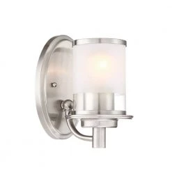 Essence 5 in. 1-Light Satin Platinum Transitional Wall Mount Sconce Light with Frosted and Clear Edge Glass Shade by Designers Fountain