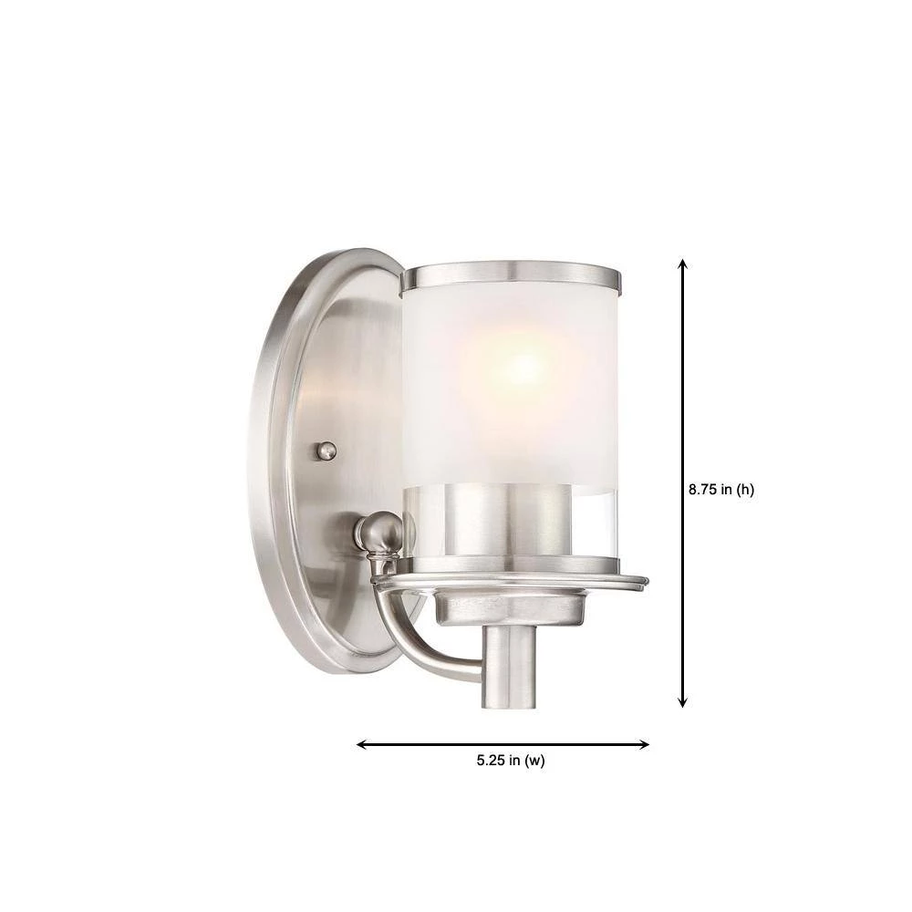 Essence 5 in. 1-Light Satin Platinum Transitional Wall Mount Sconce Light with Frosted and Clear Edge Glass Shade by Designers Fountain 7 Essence 5 in. 1-Light Satin Platinum Transitional Wall Mount Sconce Light with Frosted and Clear Edge Glass Shade by Designers Fountain - Image 5
