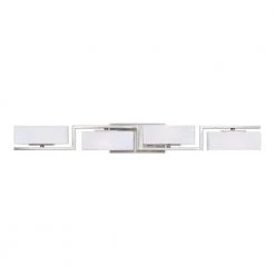 33.75 in. Meridian 4-Light Satin Platinum Retro Modern Bathroom Vanity Light with White Opal Glass Shades by Designers Fountain