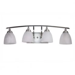 29.25 in. Tackwood 4-Light Satin Platinum Contemporary Bathroom Vanity Light with Alabaster Glass Shades by Designers Fountain