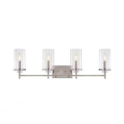 36.25 in. Harlowe 4-Light Satin Platinum Coastal Bathroom Vanity Light with Clear Glass Shades by Designers Fountain