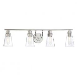 35 in. Echo 4-Light Satin Platinum Modern Bathroom Vanity Light with Clear Glass Shades by Designers Fountain