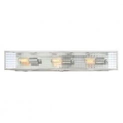 30.25 in. Pivot 3-Light Satin Platinum Contemporary Bathroom Vanity Light with Clear Lattice Glass Shade by Designers Fountain