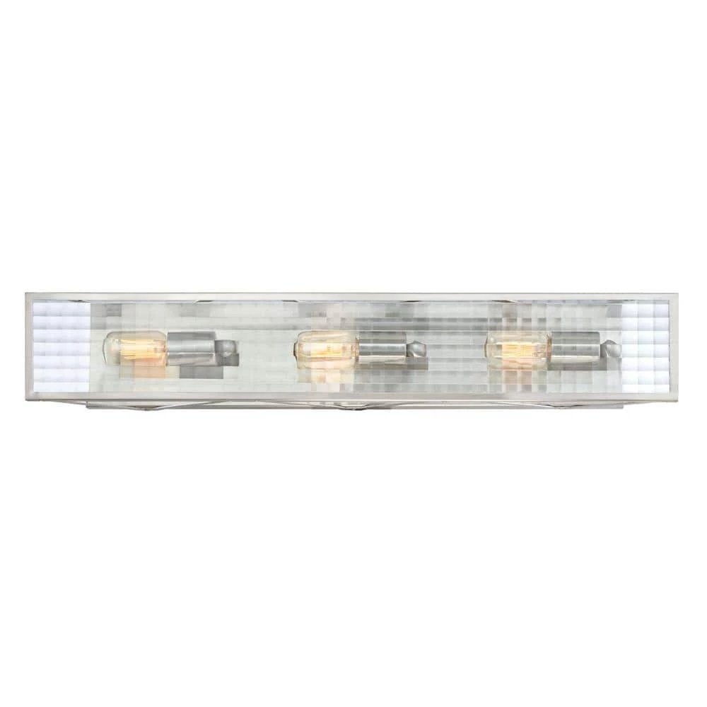 30.25 in. Pivot 3-Light Satin Platinum Contemporary Bathroom Vanity Light with Clear Lattice Glass Shade by Designers Fountain 3 30.25 in. Pivot 3-Light Satin Platinum Contemporary Bathroom Vanity Light with Clear Lattice Glass Shade by Designers Fountain