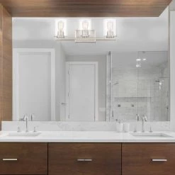 23 in. Liam 3-Light Satin Platinum Transitional Bathroom Vanity Light with Clear Glass Shades by Designers Fountain -Designers Fountain Shop satin platinum designers fountain vanity lighting 93003 sp 40 1000