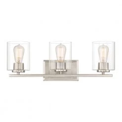 23 in. Liam 3-Light Satin Platinum Transitional Bathroom Vanity Light with Clear Glass Shades by Designers Fountain