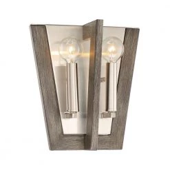 9.5 in. 2-Light Satin Platinum and Urban Slate Wood Wall Mount Sconce Light by Designers Fountain