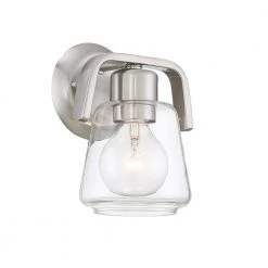6.25 in. Riley 1-Light Satin Platinum Industrial Wall Mount Sconce Light with Clear Glass Shade by Designers Fountain