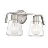 13.75 in. Riley 2-Light Satin Platinum Industrial Bathroom Vanity Light with Clear Glass Shades by Designers Fountain