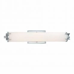 24 in. Aristo 1-Light LED Satin Platinum Contemporary Bathroom Vanity Light with Satin White Glass Shade by Designers Fountain