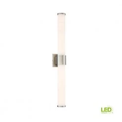 4.5 in. Linden 1-Light LED Satin Platinum Contemporary Wall Mount Sconce Light with Etched Glass Shades by Designers Fountain -Designers Fountain Shop satin platinum designers fountain vanity lighting led6874 sp a0 1000