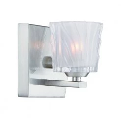 5.75 in. Volare 1-Light Satin Platinum Contemporary Wall Mount Sconce Light with Etched Glass Shade by Designers Fountain